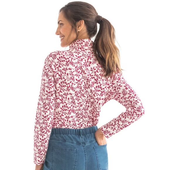 APPLESEEDS Red Print Sz XL Petite Soft Stretchy Cotton Mock Neck Shirt NEW NWT - Picture 2 of 2